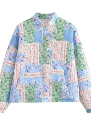 No Cream Steppjacke geblümt hellblau
