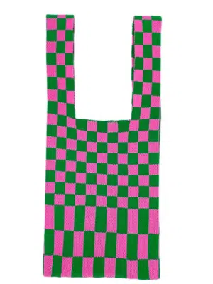 No Cream Shopper Bag Pink Grün kariert
