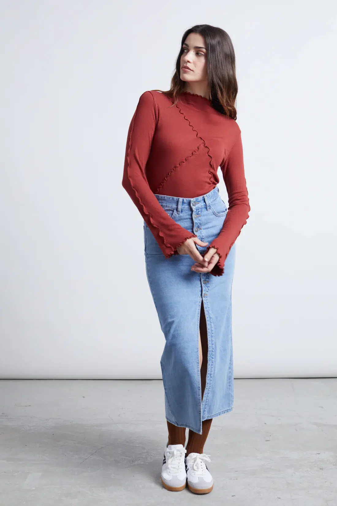 24 Colours Midi Jeansrock hellblau